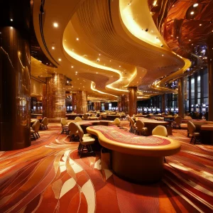 restaurant-with-gold-ceiling-red-gold-carpet